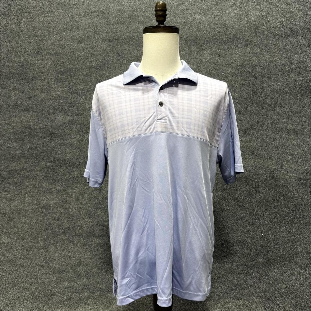 FALDO Polo Shirt Mens Large Blue Plaid Colorblock Short Sleeve Golf Performance